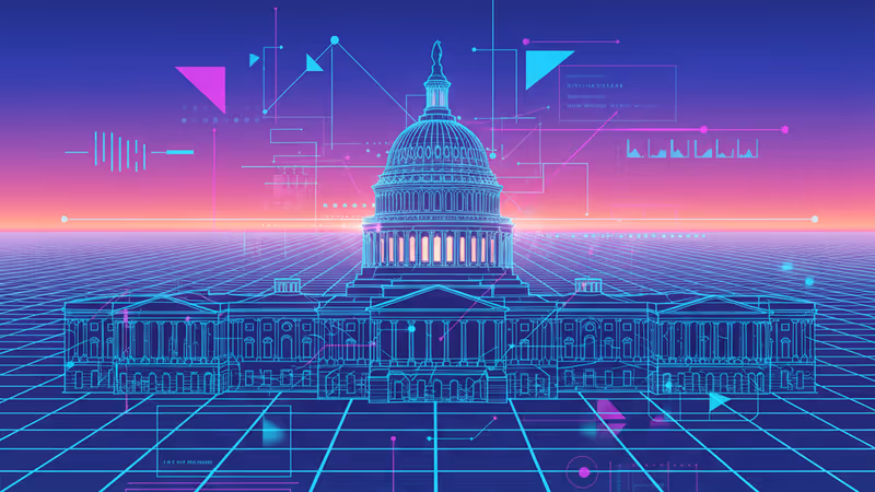 Digital blueprint of the US Capitol with data nodes