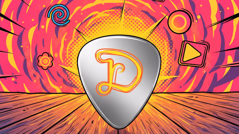 A close-up of a guitar pick symbolizing Tenacious D