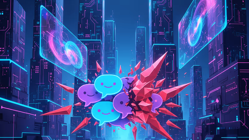 グリッチが発生したAIの顔とテンセントのロゴをイメージしたビジュアル