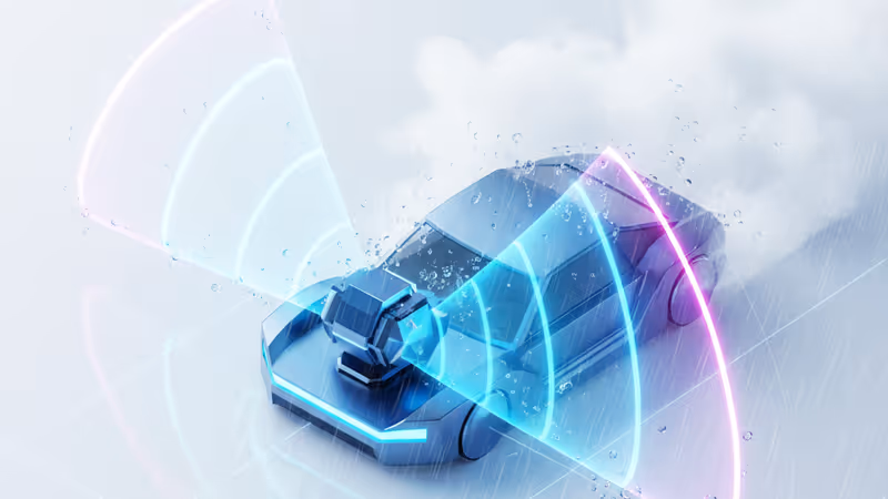 폭우 속 주행 중인 차량에 장착된 Teradar 테라헤르츠 센서