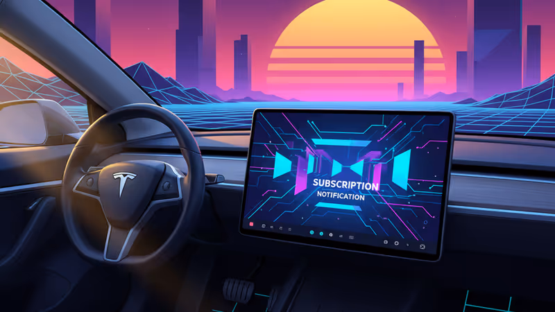 구독 결제 알림이 표시된 테슬라 차량 내부 디스플레이