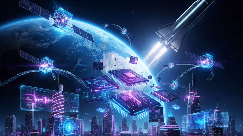 地球の軌道上に浮かぶテスラの次世代AIチップDojo3のイメージ図