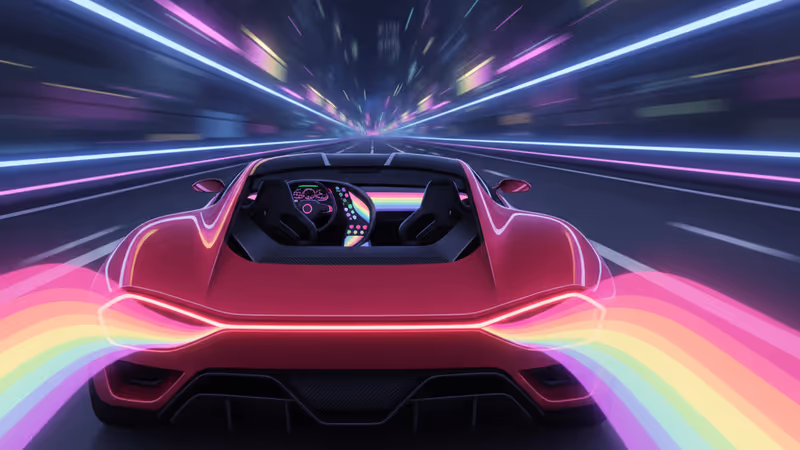 어두운 도로를 고속으로 주행하는 테슬라 로드스터의 실루엣