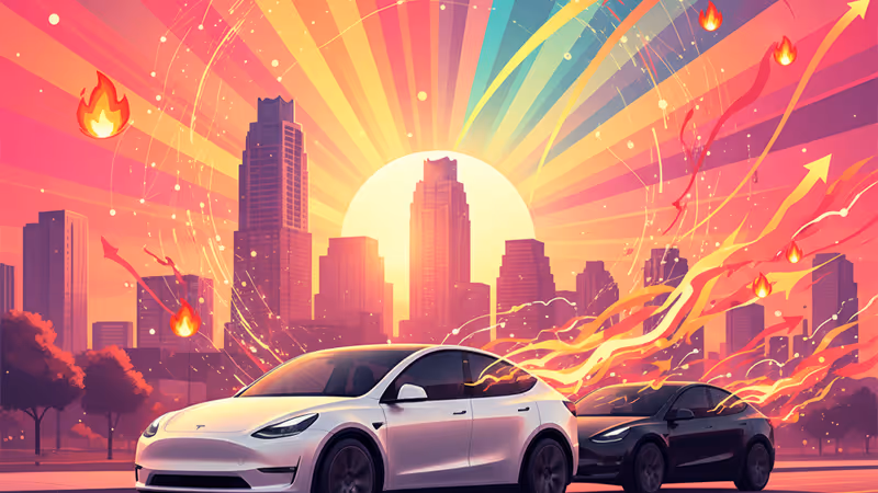 テキサス州オースティンで走行する無人のテスラ・ロボタクシーと追尾車両