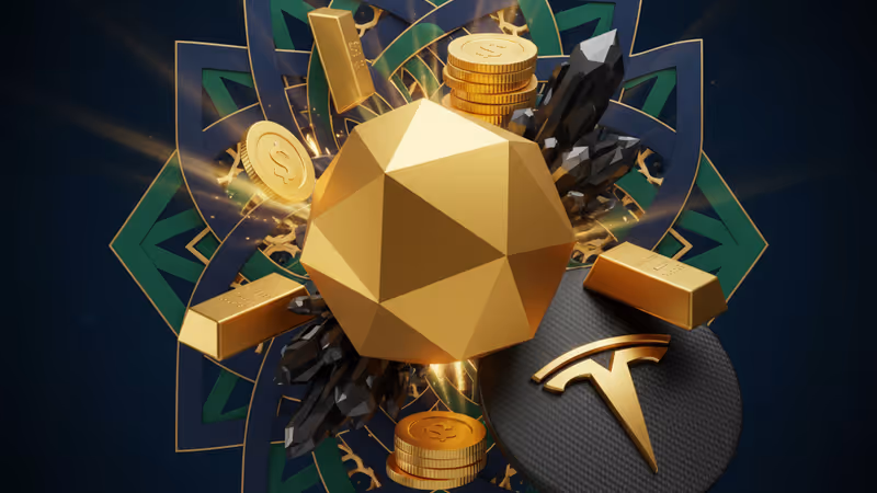 黒鉛の粒子とテスラのバッテリーモジュールのイメージ