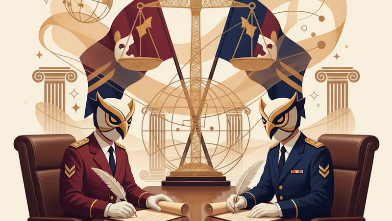 タイとカンボジアの国防相が停火合意後に握手する様子