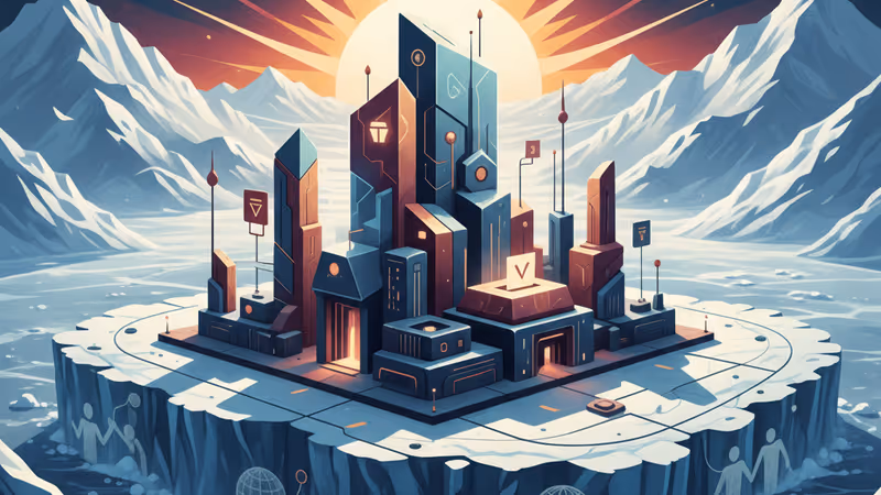 格陵蘭冰原上具有科技感的礦產開發設施景觀