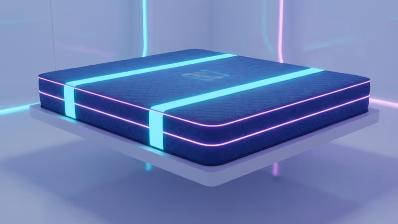 Overview of Tuft & Needle mattress in a minimalist guest room