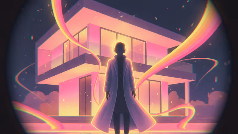 1990年代英式住宅門口，手持文件夾的神祕身影