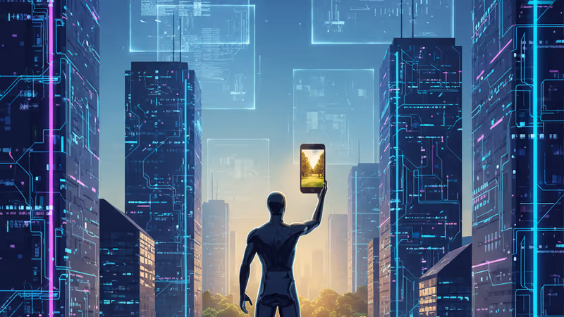 スマートフォンの画面に映る2016年当時の懐かしい自撮り写真と現代のSNSインターフェース