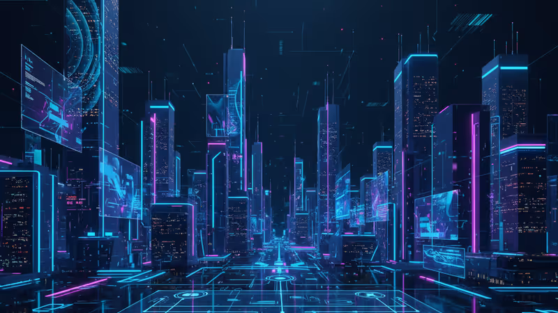 Futuristic AI operating system interface connecting multiple services