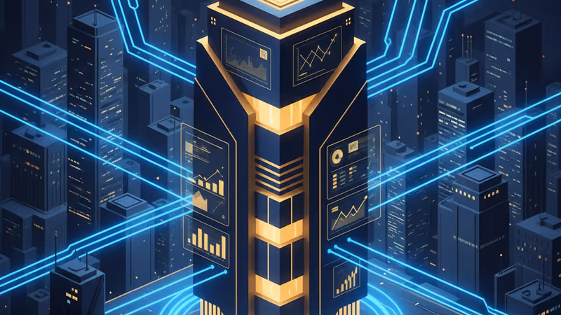 야간 아시아 대도시의 미래형 데이터 센터 전경