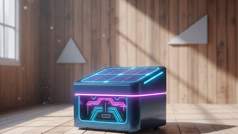 현대적인 태양광 발전기와 비상용품이 배치된 안전 가옥 내부