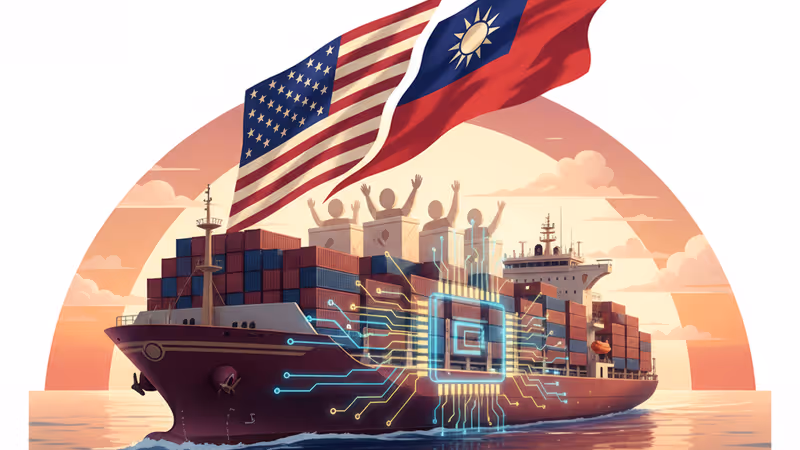 미국과 대만 국기가 투영된 반도체 웨이퍼 제조 공정