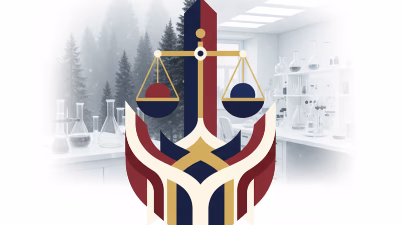 加拿大紐布倫斯威克省森林背景中，大腦掃描影像與暗綠色毒素圖案交織。