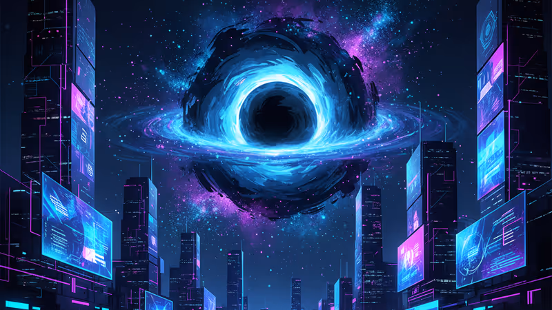 以東方水墨畫質感呈現的黑洞抽象藝術圖