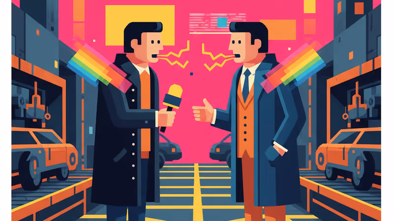 Donald Trump and Tony Dokoupil speaking at a Ford factory