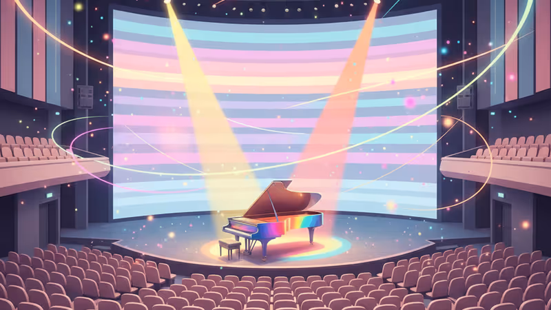 텅 빈 케네디 센터 공연장 무대와 빈 마이크 스탠드