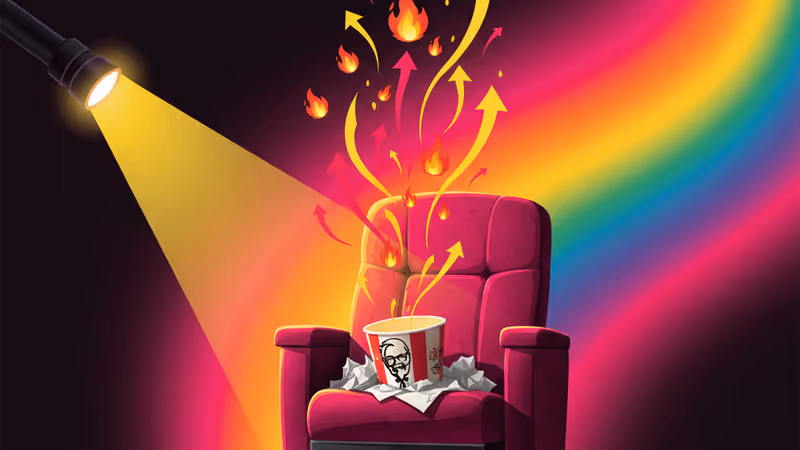 Flashlight illuminating mess in a movie theater