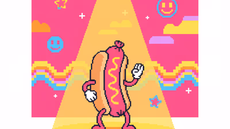 라이언 파겔로의 소시지 캐릭터가 무대 위에 서 있는 모습