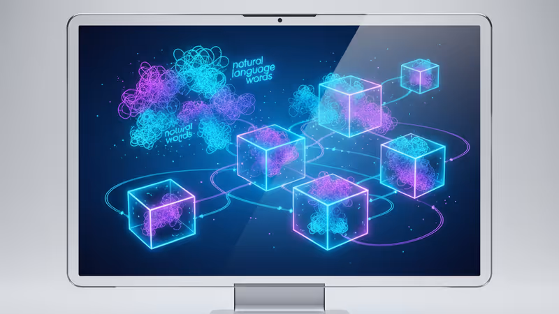 인간의 언어가 디지털 코드로 변환되는 인터페이스 개념도