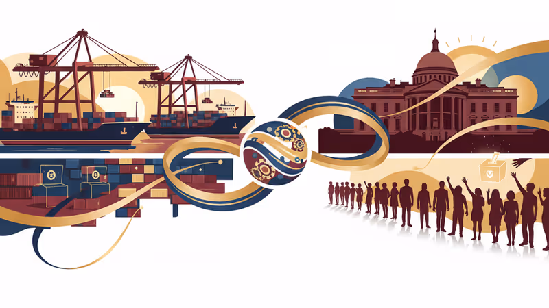 The Chancay port in Peru with cranes and containers, symbolizing China's economic influence.