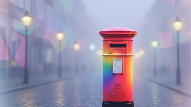 A lone red postbox on a foggy Danish street symbolizing the end of mail service