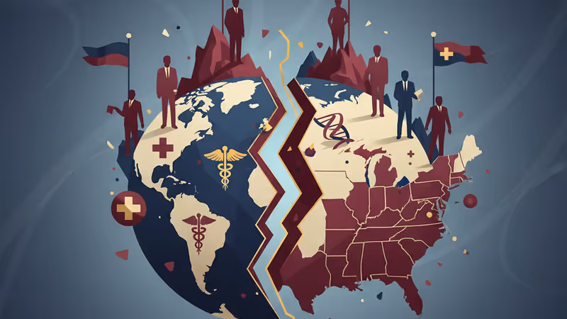 米国によるグローバル保健支援の縮小と戦略的転換を象徴するイメージ