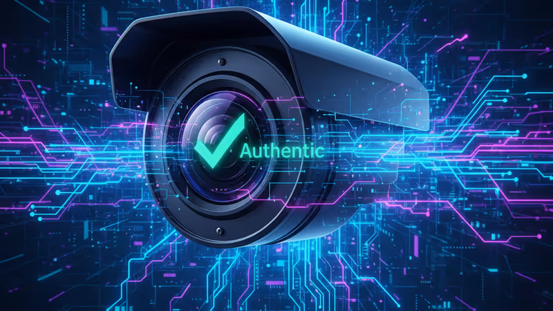 Ringデバイスの動画検証機能を象徴するセキュリティカメラのイメージ