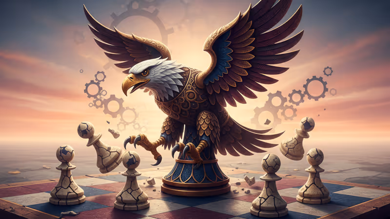 站在地球模型上的巨大棋子，象徵大國博弈