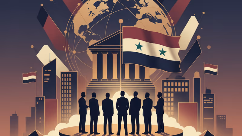 The Syrian flag projected onto the Central Bank of Syria building in Damascus.