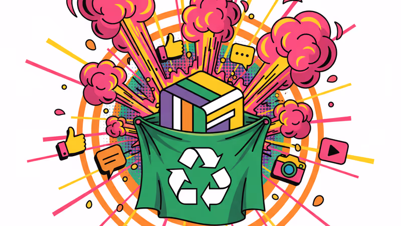 기업 임원이 재활용통 뒤에 숨어 시민을 가리키는 삽화