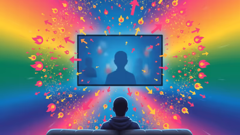 Back view of a person watching unlikable TV characters on screen