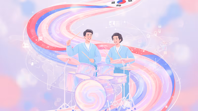 K-POPの曲に合わせてドラムを演奏する日韓首脳