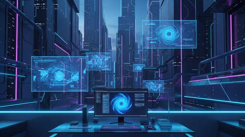 LinuxがインストールされたPCモニターとデスクトップの風景