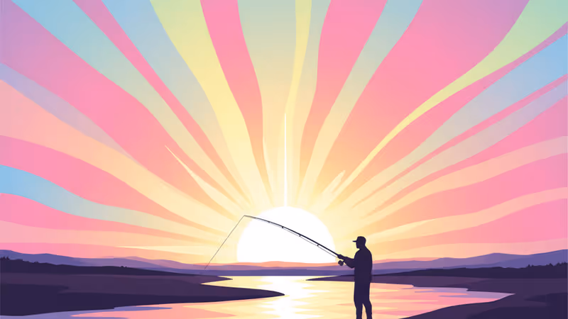 Silhouetted figure fishing in a river at sunset in Montana