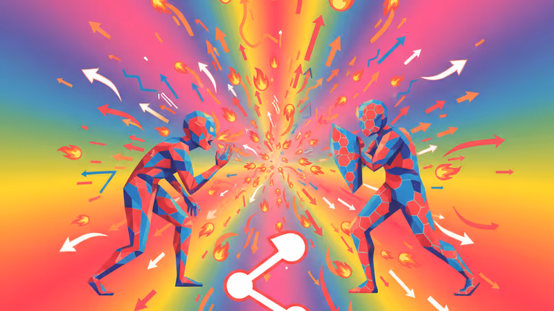 온라인 커뮤니티의 갈등과 선택을 상징하는 추상적인 이미지