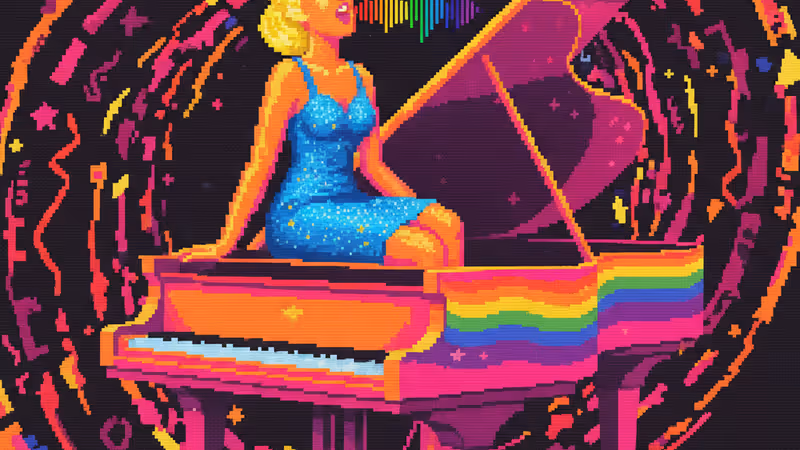 ザ・オフィス劇中の衣装と、傷がついた高級ピアノのイメージ