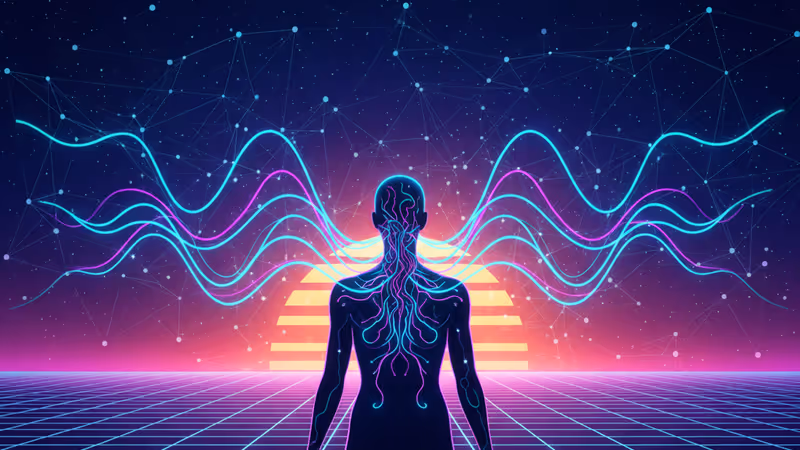 Visualization of a human hive mind connected by radio waves