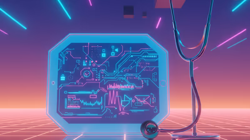 의료 차트를 분석하는 AI 인터페이스와 의사의 모습