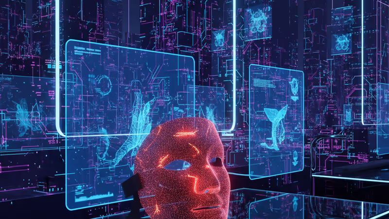 赤い光を放つ近未来的なLEDフェイスマスクの製品写真