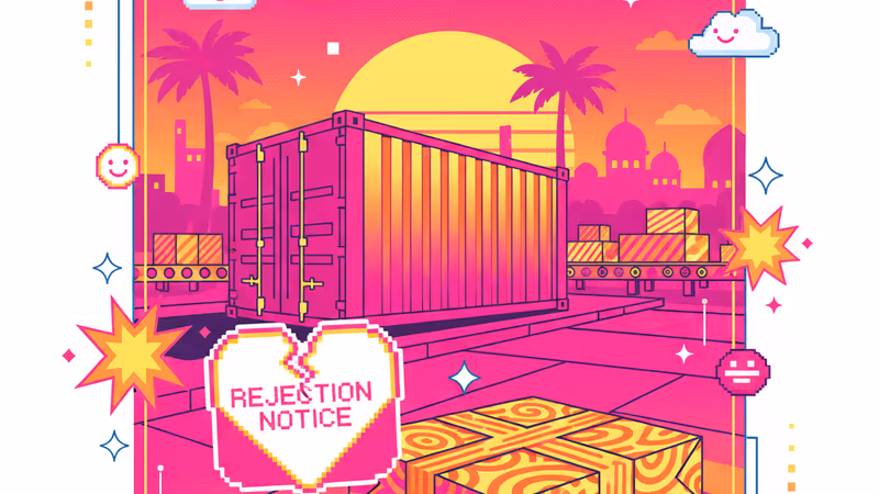 バーレーンの国旗を背景に、禁止スタンプが押された配送小包のイメージ。