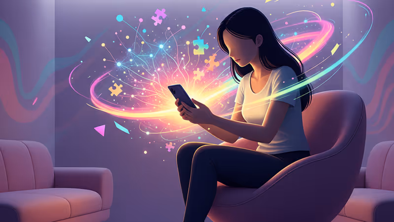 어두운 방에서 스마트폰의 자폐 관련 영상을 보고 있는 여성의 모습