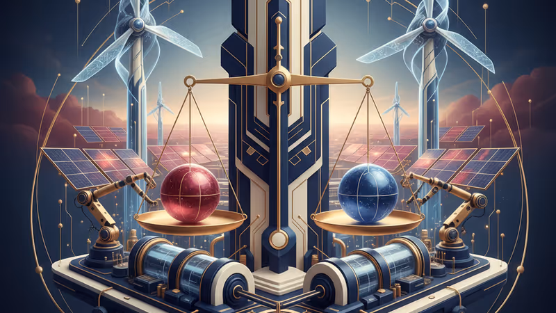 Aerial view of a vast solar farm integrated with modern green industrial facilities.