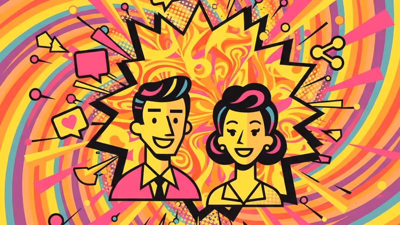 1950년대 스타일의 여성이 풍자적인 문구가 담긴 카드를 들고 있는 모습