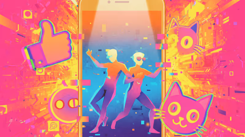 영화 밈이 담긴 스마트폰 화면과 영화 필름이 교차하는 모습