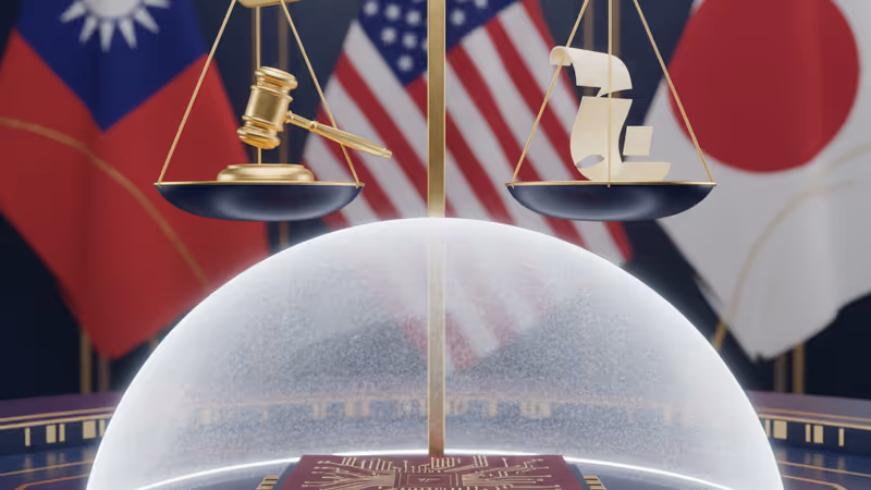 半導體電路與司法天平結合的科技感圖像