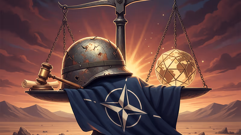 아프가니스탄 사막의 나토 깃발과 군용 헬멧