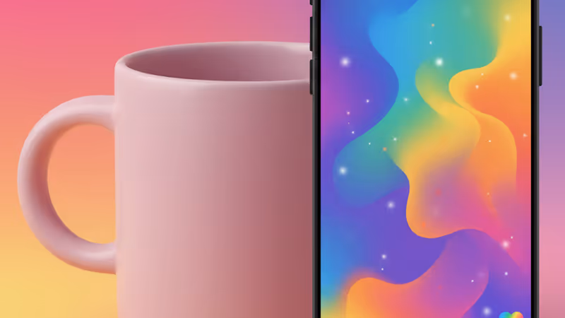 紐約女子發布的馬克杯與背景中的智慧型手機螢幕