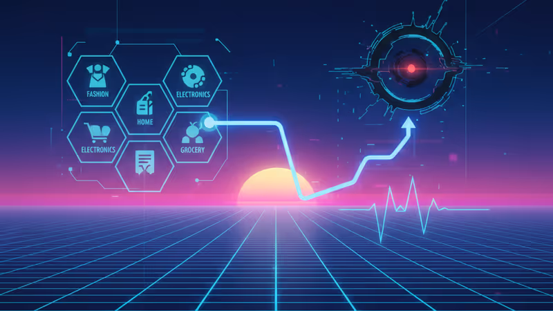 Abstract digital network representing TikTok's algorithm with commerce icons
